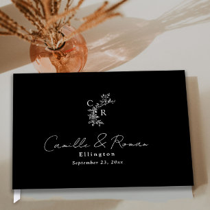 Black/White Floral Monogram Calligraphy Wedding Guest Book