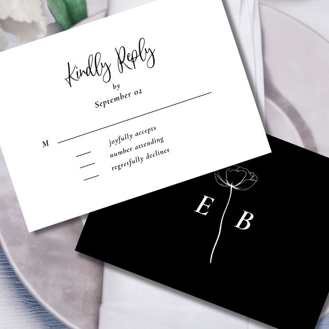 Black White Floral Monogram Menu Selection Wedding (Creator Uploaded)