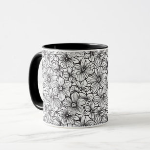 Black White Floral Mug
