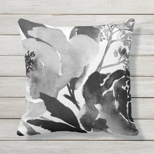 Black & White Floral Outdoor Accent / Throw Pillow