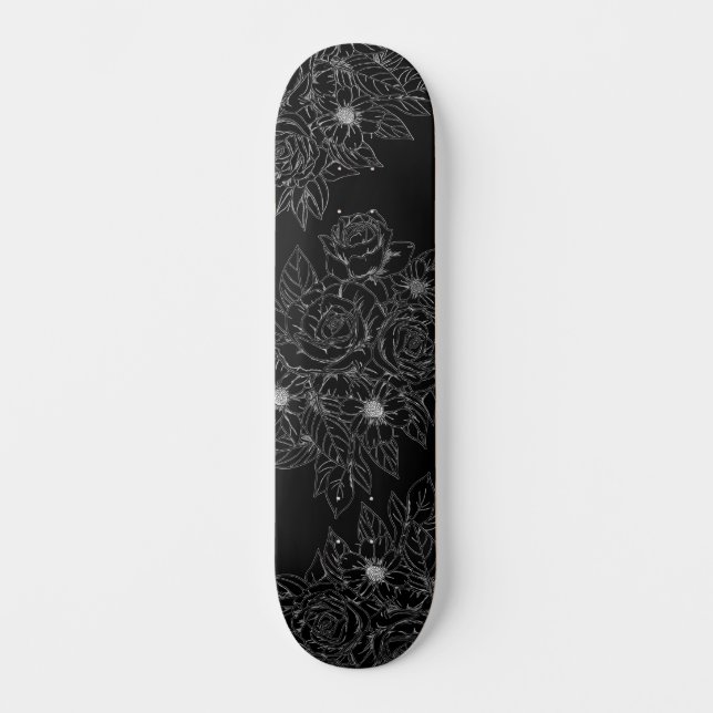 Black & White Floral Paint Your Own Deck Skateboard (Front)