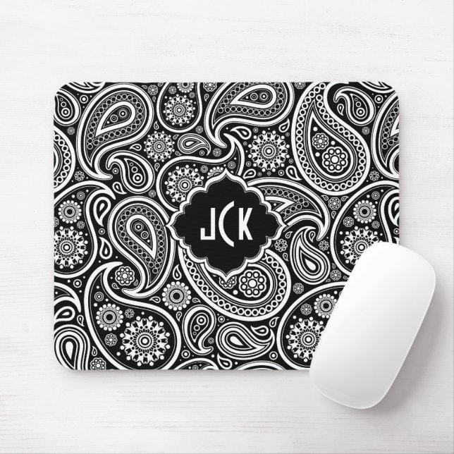 Black & White Floral Paisley Pattern Mouse Pad (With Mouse)
