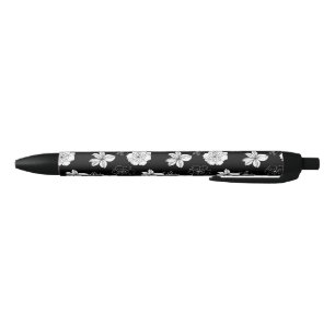 Black & White Floral Pattern Black Ink Pen