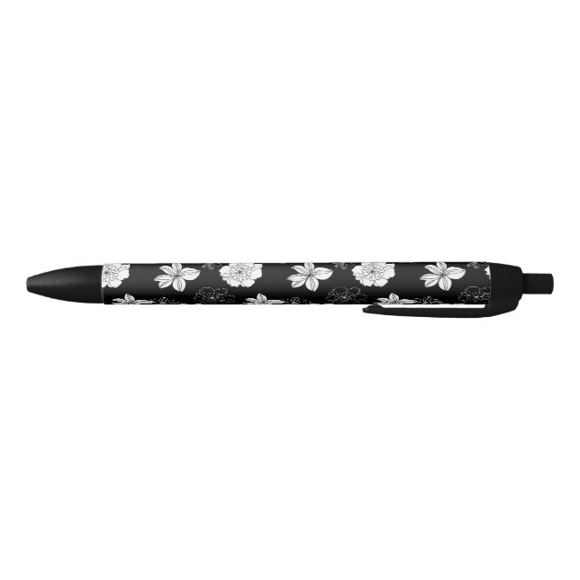 Black & White Floral Pattern Black Ink Pen (Bottom)