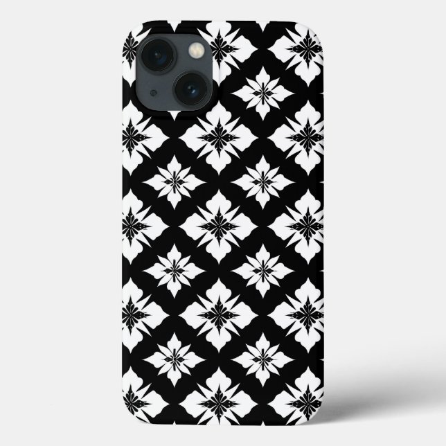 Black White Floral Pattern Daily Phone Use Style Case-Mate iPhone Case (Back)