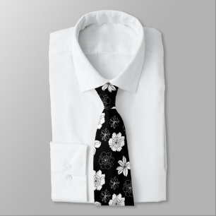 Black & White Floral Pattern Tie