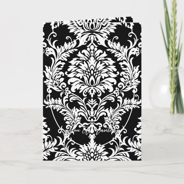 Black & White Floral Photo Wedding Bi-fold Invitation (Front)