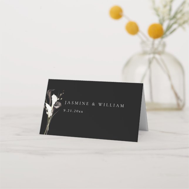 Black & White Floral Place Card (Back)