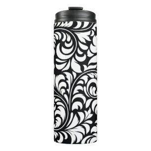 Black & White Floral Print Thermal Tumbler 12 oz