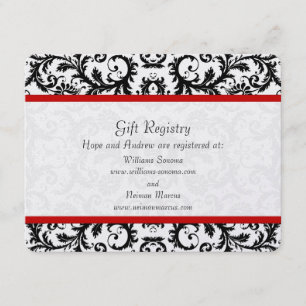 Black & White Floral Red Trim Registry Wedding Enclosure Card