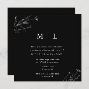 Black & White Floral Rehearsal Dinner Invitation