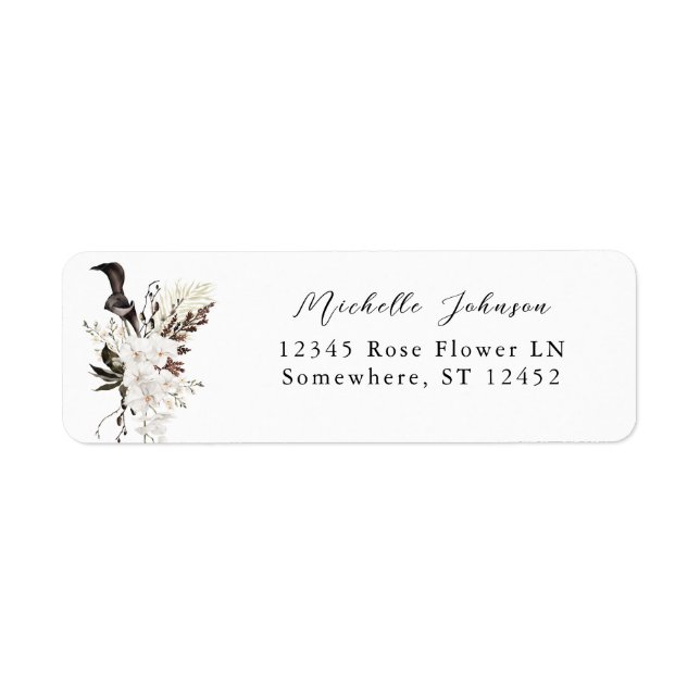 Black & White Floral Return Address Label (Front)