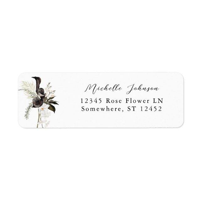 Black & White Floral Return Address Label 3 (Front)