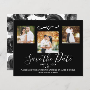 Black & White Floral Roses Photo Save the Date