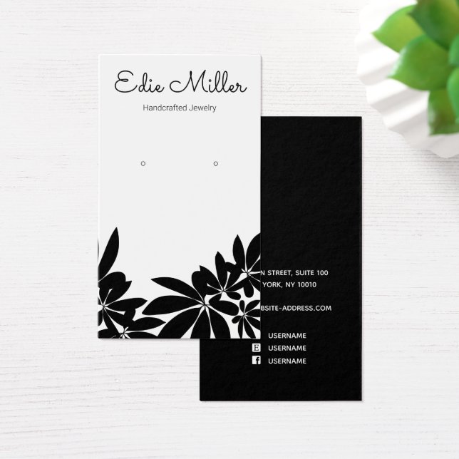 Black White Floral Script Font  Earring (Desk)