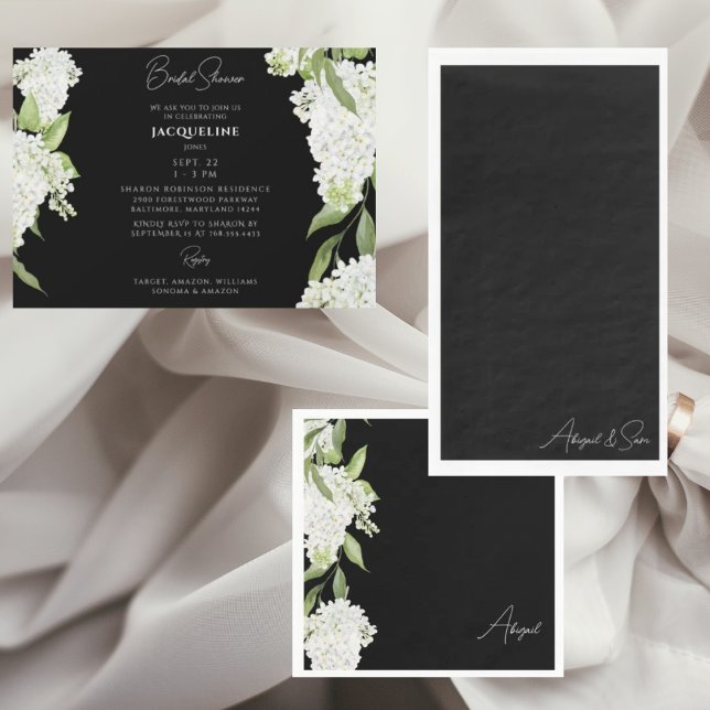 Black White Floral Script Name Bridal Shower Napkin (Creator Uploaded)