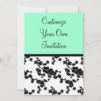Black & White Floral, Seafoam Invitation