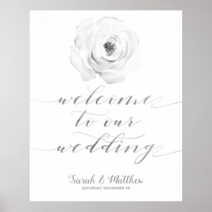 Black White Floral Silver Welcome To Our Wedding Poster