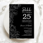 Black White Floral Surprise 25th Anniversary Invitation<br><div class="desc">Black White Botanical Surprise 25th Wedding Anniversary Celebration Invitation. Minimalist modern design features botanical accents and typography script font. Simple floral invite card perfect for a stylish surprise anniversary party. Can be customized for any years of marriage. Printed Zazzle invitations or instant download digital printable template.</div>