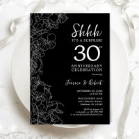 Black White Floral Surprise 30th Anniversary