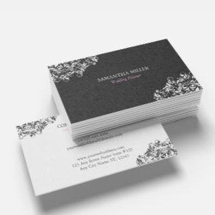 Black White Floral Swirl Wedding Planner Business Card