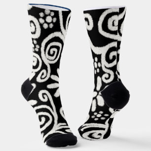 Black White Floral & Swirls Flowers Flower Swirl Socks