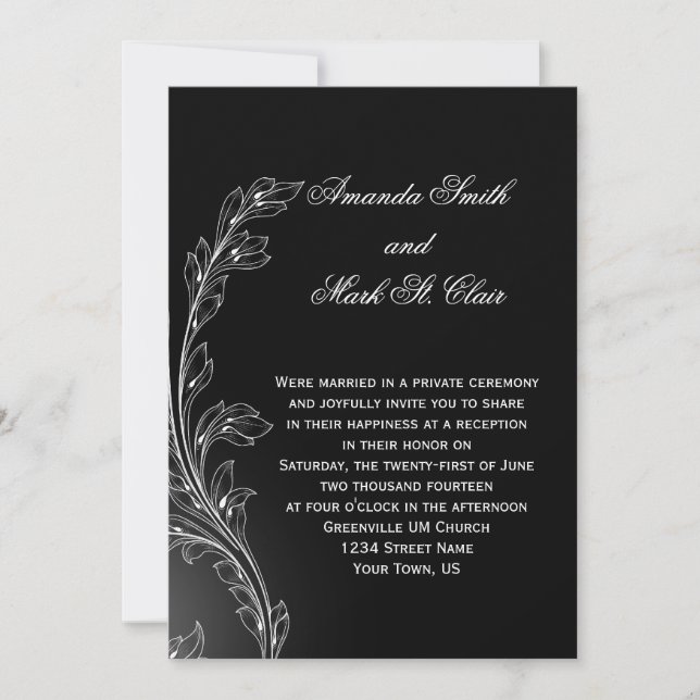 Black White Floral Swirls Post Wedding Invitation (Front)