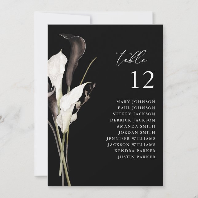Black & White Floral Table Number Seating Chart BL (Front)