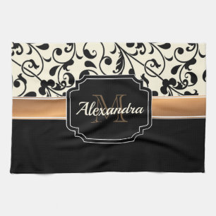 Black & White Floral Tea Towel