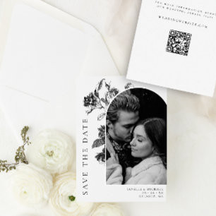 Black & White Floral Toile Arch Photo Wedding Save The Date