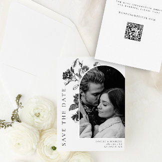 Black & White Floral Toile Arch Photo Wedding Save The Date