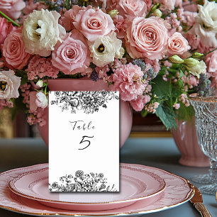 Black White Floral Toile Pattern Table Number