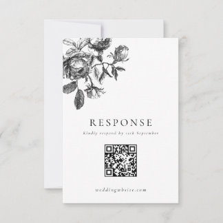 Black & White Floral Toile Wedding QR Code RSVP Card