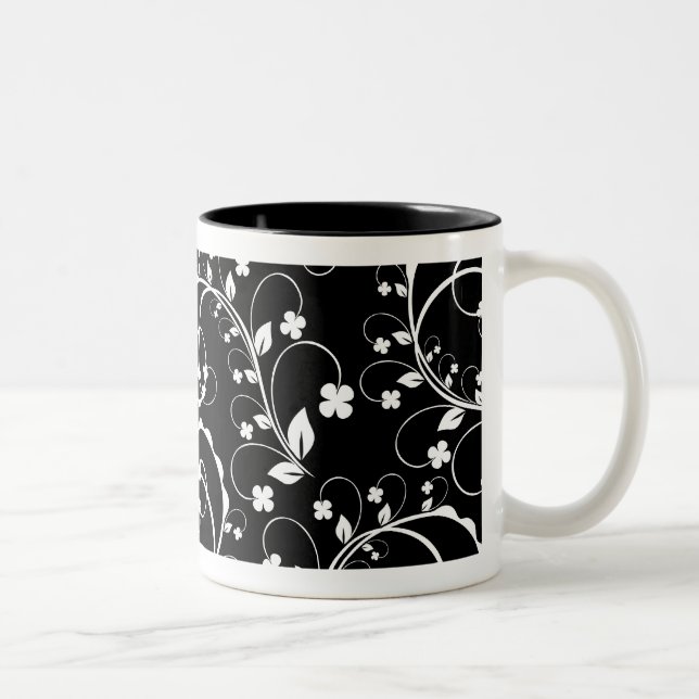 black&white floral Two-Tone coffee mug (Right)