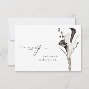 Black & White Floral w Meal RSVP 2 Card