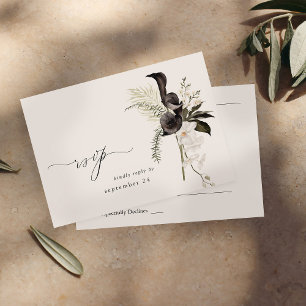 Black & White Floral w Meal RSVP 4 Card