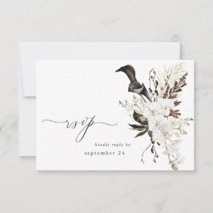 Black & White Floral w Meal RSVP Card