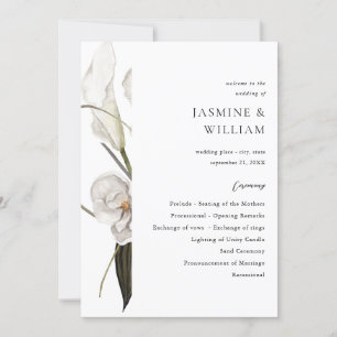 Black & White Floral Wedding Ceremony Program 2 Invitation