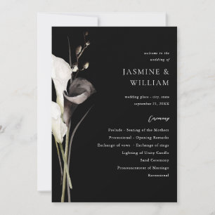 Black & White Floral Wedding Ceremony Program B Invitation