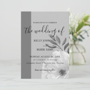 black & white floral wedding invitation