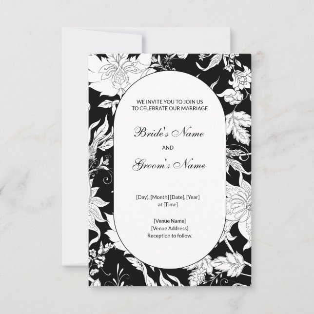 Black & White Floral Wedding Invitation (Front)