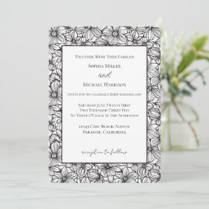 Black White Floral Wedding Invitation