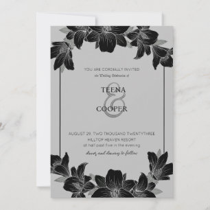 black & white floral wedding invitation