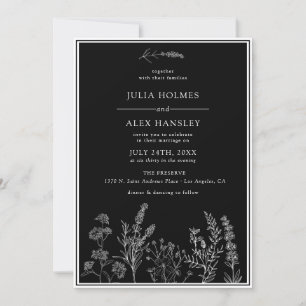 Black White Floral Wedding Invitation