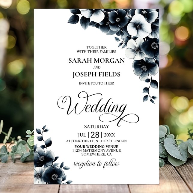 Black White Floral Wedding Invitation (Creator Uploaded)