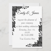 “Black & White Floral Wedding Invitation