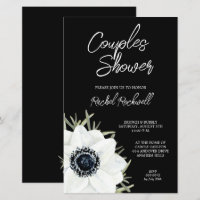 Black White Floral Wedding Shower Invitations