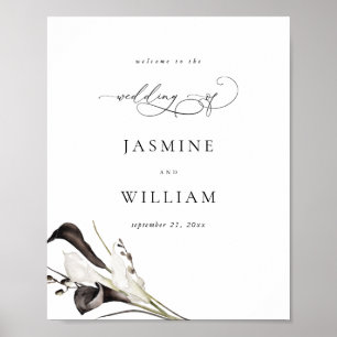 Black & White Floral Wedding Welcome Sign
