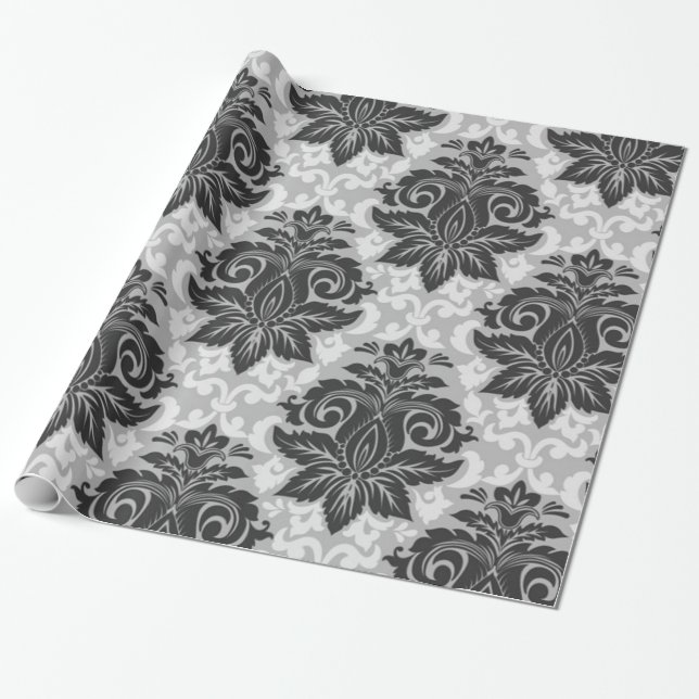 Black-White Floral Wrapping Paper (Unrolled)