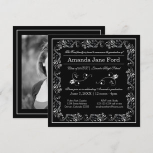 Black & White Flourish Frame - Graduation Announce Invitation